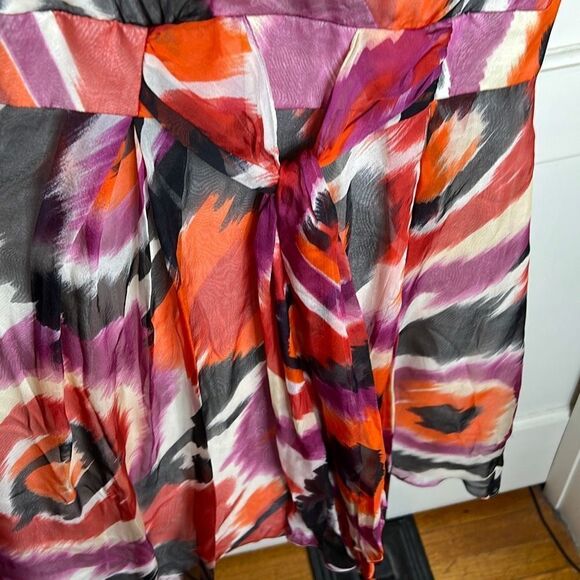 ❤️Cynthia Steffe Women's Abstract V Neck Sleeveless Silk Dress Multi-Color Sz2 - Picture 4 of 7